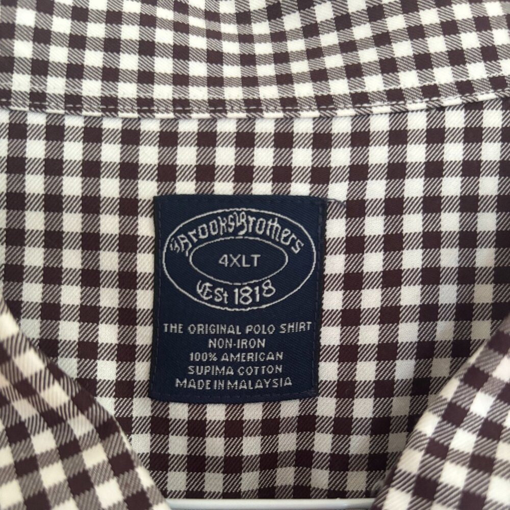 Brooks Brothers Button Down Long Sleeve 4XLT Brown and White gingham